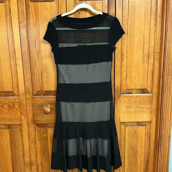 R&M Richards Mesh Lined Panels Swing Hem Cap Sleeve Dressy A-Line Dress S6 EUC - Picture 7 of 11
